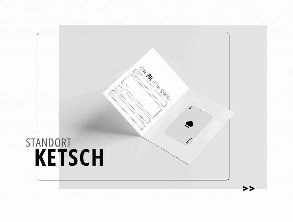 PIKASS Gutschein Standort Ketsch – neues Design: offene Gutschein-Klappkarte mit PIKASS Karte.