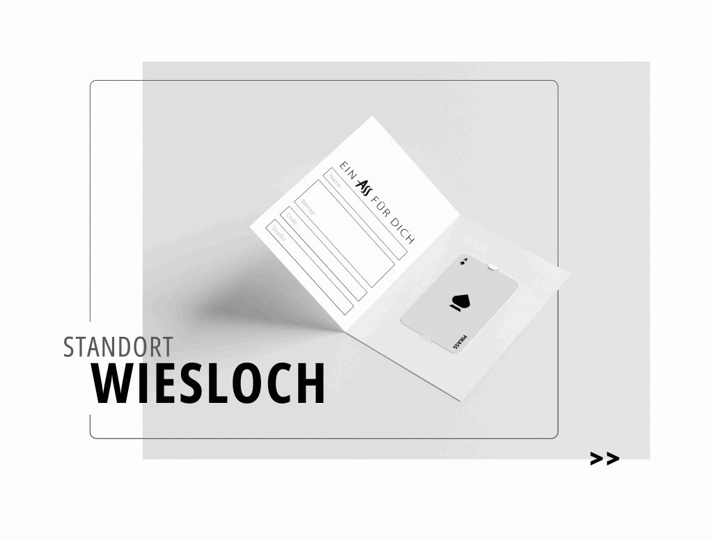 PIKASS Gutschein Standort Wiesloch – neues Design: offene Gutschein-Klappkarte mit PIKASS Karte.