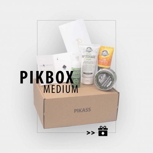 PIK BOX Medium von PIKASS mit Tattoo-Gutschein, Green Soap Foamer, Aftercare-Creme, Sun Protect, Tattoo Butter und Pre- & Aftercare Guide